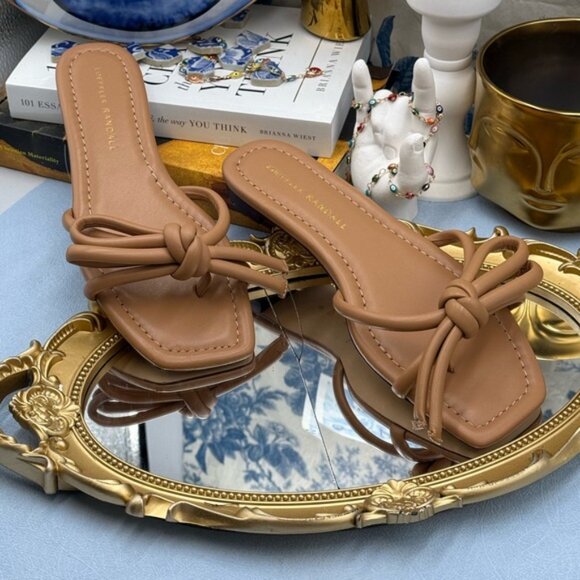 🆕 LOEFFLER RANDALL 🧿 NWOB Hadley Leather Bow Flat Sandals, Dune - Sz 6.5 B - Picture 9 of 14